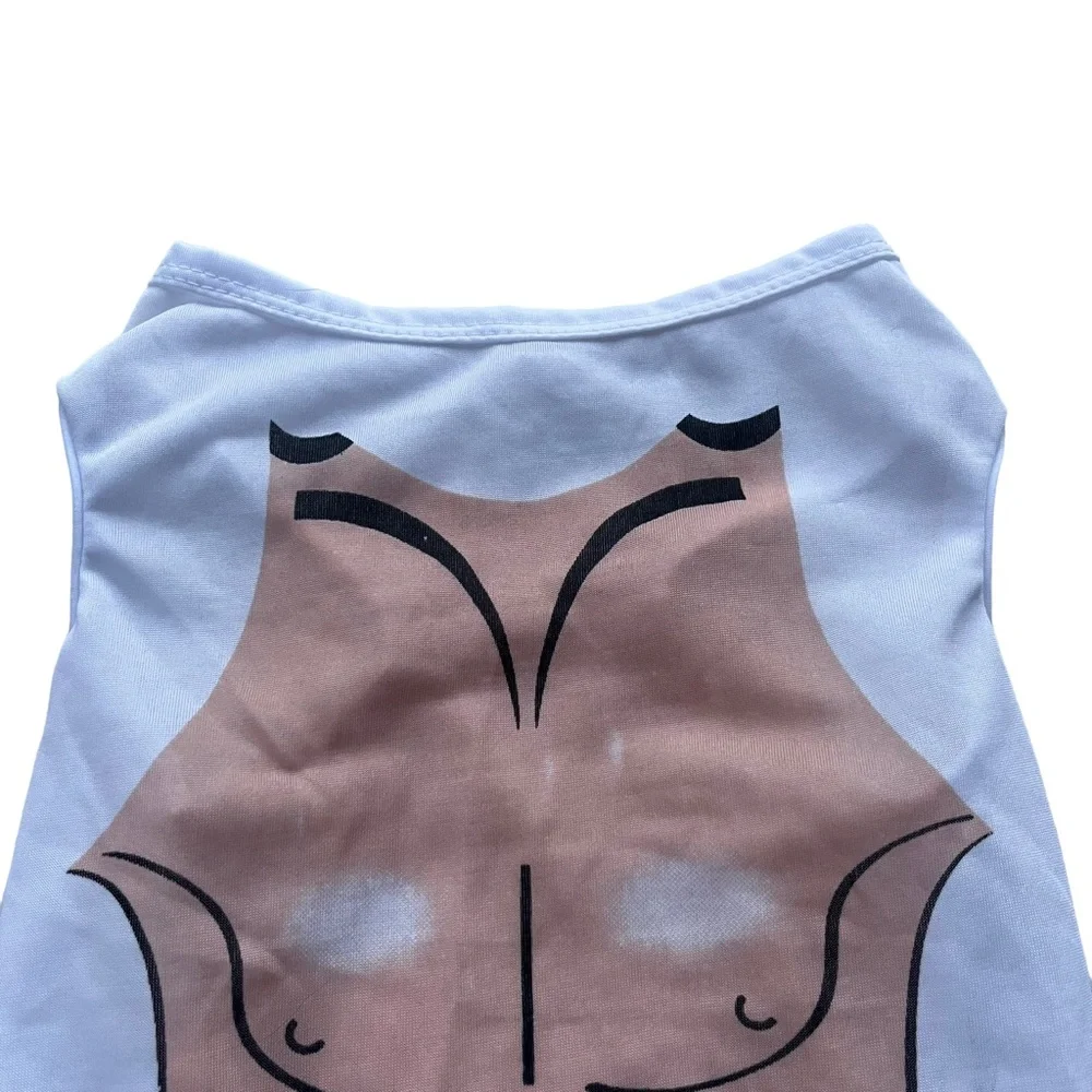 Drooling Dog Size Large White Shirt Blue Swim Trunks Abs Graphic Dog‎ Clothing
